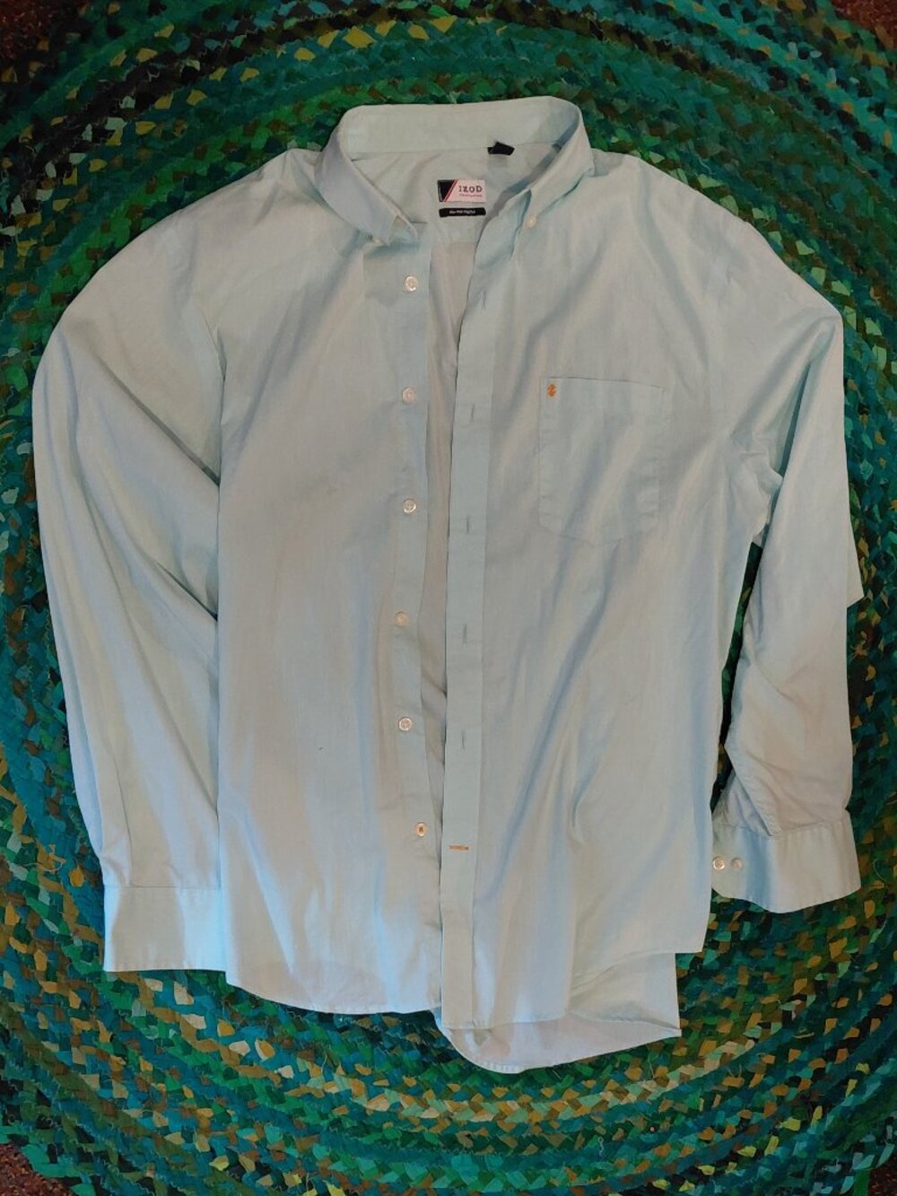 IZOD Men's light green mint button down dress shirt. Lightweight cotton blend e